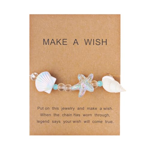 Handmade Natural Shell Starfish Beads Bracelets with a Wish Card Bohemia Sweet Seashell Conch Pearl Charm Bracelets for Women Boho Sea Themed Summer Beach Surfer Vacation Jewelry Gifts - style: StyleD
