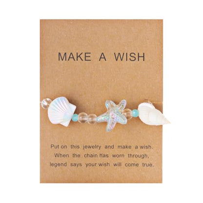 Handmade Natural Shell Starfish Beads Bracelets with a Wish Card Bohemia Sweet Seashell Conch Pearl Charm Bracelets for Women Boho Sea Themed Summer Beach Surfer Vacation Jewelry Gifts - style: StyleD