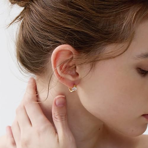 Sterling Silver Hoop Earrings, Hoops CZ Cubic Zirconia White Gold Plated Huggie Hoop Earrings for Women Gift 1.2 ct - color: gold