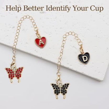 2Pcs Letter Charm Accessories for Stanley Cup,Name ID Initial Letter for Stanley 30&40 oz Tumbler with Handle,Heart Shape & Four Leaf Clover Initial Personalized Identification Charms Chain - color: black and red-B