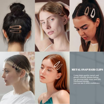 20 PCS Metal Snap Hair Clips Water Drop No Slip Barrettes for Women Bright Small Hair Clips For Thick And Thin Fine Hair,Black Beige Brown,1.97 x 0.5 In. - color: Black Beige Brown