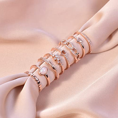 PLOMFOV 14K Gold/Silver Plated Stacking Rings Set for Women Non Tarnish CZ Heart Simple Cute Stackable Rings Dainty Trendy Gold Statement Rings Plain Band Size 4-12 - color: Rose Gold Tone