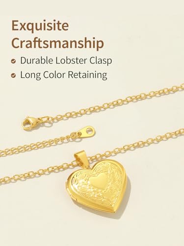 FindChic Locket Necklace for Women Custom Photo Memorial Gifts 4 Colors | Silver/Black/Rose Gold/Gold Plated Personalized for Loved Ones, Birthday Valentine's Day Keepsake - style: 13. Heart Pattern (DIY)-Gold