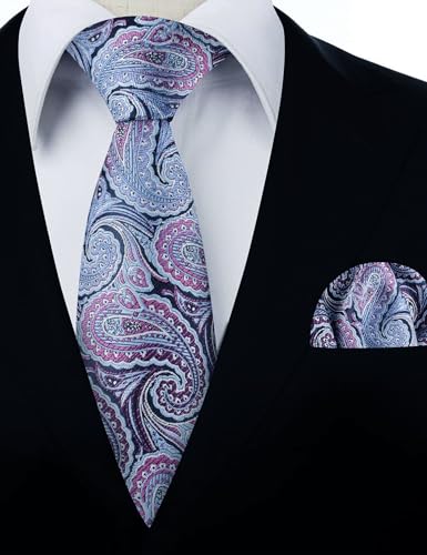 Alizeal Mens Gradient Paisley Necktie and Pocket Square Set | Elegant Design Perfect for Weddings Banquets Business Formal Events - color: 900-blue+magenta