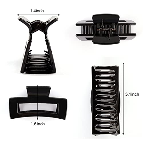Canitor 4Pcs 3.1 inch Black Hair Clips Claw Clips for Thin and Medium Hair - Acrylic Rectangular French Design Jaw Clips - color: black