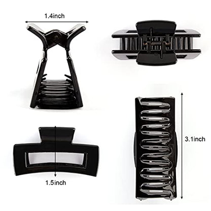 Canitor 4Pcs 3.1 inch Black Hair Clips Claw Clips for Thin and Medium Hair - Acrylic Rectangular French Design Jaw Clips - color: black
