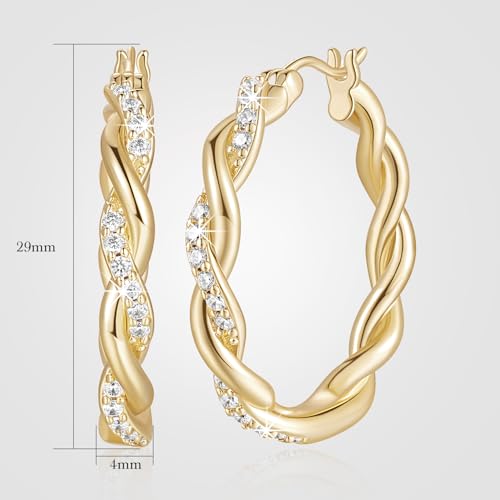 ENROSE Gold Hoop Earrings 14K Gold Earring for Women | Twisted Gold Hoop Earrings Minimalist Diamond Earring Jewelry 29mm*4mm - style: B-GD