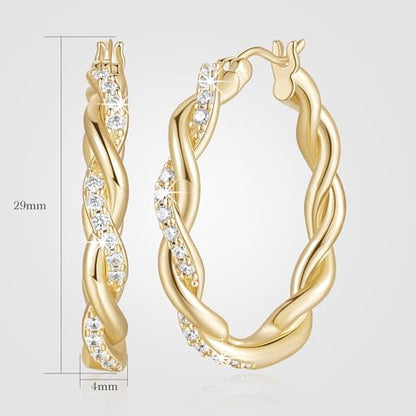 ENROSE Gold Hoop Earrings 14K Gold Earring for Women | Twisted Gold Hoop Earrings Minimalist Diamond Earring Jewelry 29mm*4mm - style: B-GD