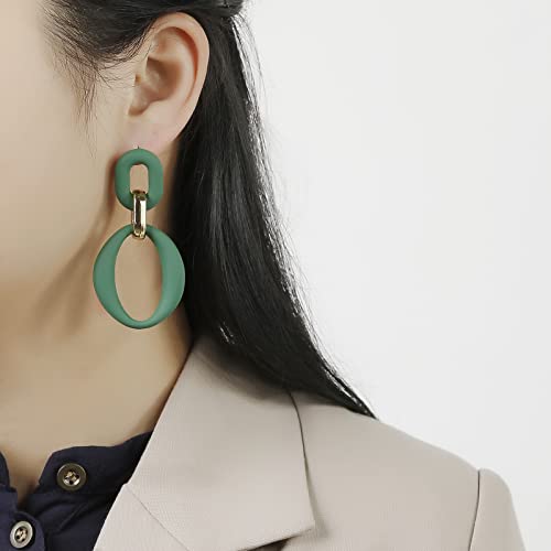RUOFFETA Acrylic Rectangle Earrings, Fashion Acrylic Square/Oval/Hoop Statement Drop Earrings for Women - color: Dark Green Oval