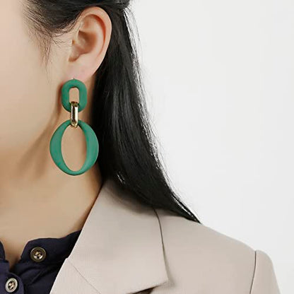 RUOFFETA Acrylic Rectangle Earrings, Fashion Acrylic Square/Oval/Hoop Statement Drop Earrings for Women - color: Dark Green Oval
