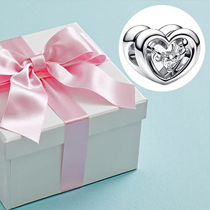 Jewelry Love Heart Charms for Women Bracelets and Necklaces | 925 Sterling Silver,Mother's Day Birthday Christmas - color: Silver Radiant Heart Floating Stone Charm