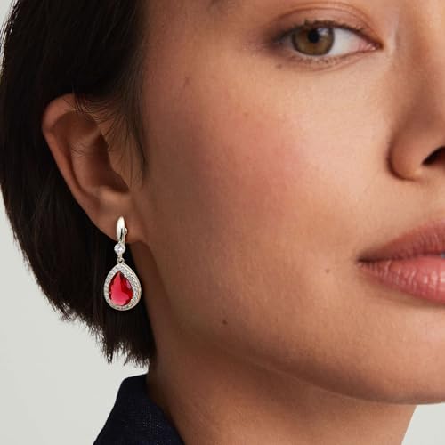 THUNARAZ Clip on Dangle Earrings for Women, Rhinestone Wedding Prom Jewelry | Clip Earrings Non-Pierced, Teardrop Dangle Earrings, Crystal Drop Earrings, Elegant Rhinestone Jewelry for Bride Bridesmaid - color: Silver Tone/Red Stone