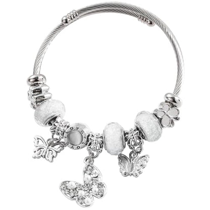 Charm Bracelets for Womens,Exquisite Cute Cartoon Friendship Silver Bracelets Stainless Steel Bangle, Womens Jewelry Suitable for Holiday Gifts and Birthday Gifts - color: Butterfly Bracelet
