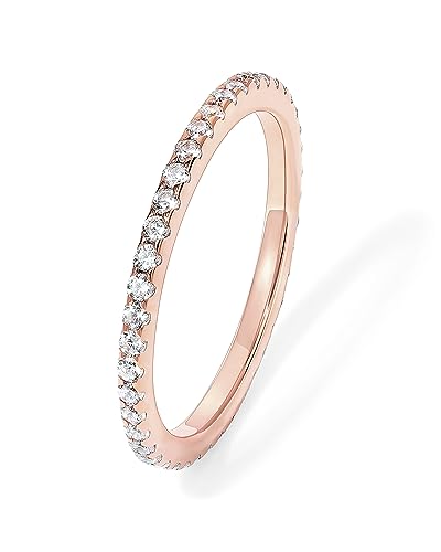 PAVOI 925 Sterling Silver Wedding Band for Women, 14K Gold Plated CZ Ring | Dainty Stackable Rings for Women, Cubic Zirconia Eternity Rings - color: 1-Pack Rose Gold