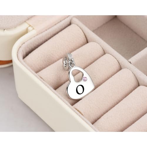 KunBead Initial A-Z Letter Pink Heart Alphabet Birthday Dangle Love Charms Compatible with Pandora Charm Bracelet for Auntie Friend Sister Mom Daughter Nana Granddaughter Wife - style: Letter O