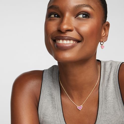 Kendra Scott Ari Heart Huggie Earrings for Women, Fashion Jewelry - color: GOLD - HOT PINK DRUSY