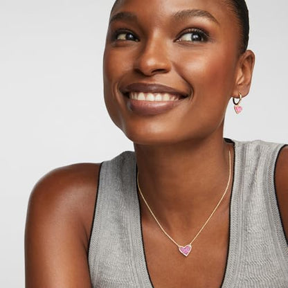 Kendra Scott Ari Heart Huggie Earrings for Women, Fashion Jewelry - color: GOLD - HOT PINK DRUSY