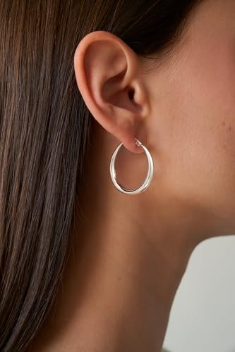 Robaice 925 Sterling Silver Hollow Hoop Earrings for Women, 30/40/50/60mm | Lightweight hollow circle hoops with a clean polished profile, hypoallergenic for everyday wear - size: 40mm Silver Hoop