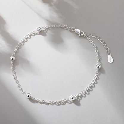 925 Sterling Silver Chain Bracelet, Beaded Satellite Chain Fine Jewelry for Women Holiday Gift with Flannel Bag Adjustable 6.5-8 Inches - color: 6.5 IN