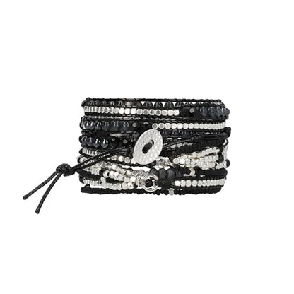 Bracelet for Women – Handmade Vegan Boho Natural Stone Layered Bracelet, Thailand Bohemian Stackable Beaded Wrap Bracelets, Summer Hippie Bracelet Stack, Fashion Jewelry Gifts - color: A33-Black Silver