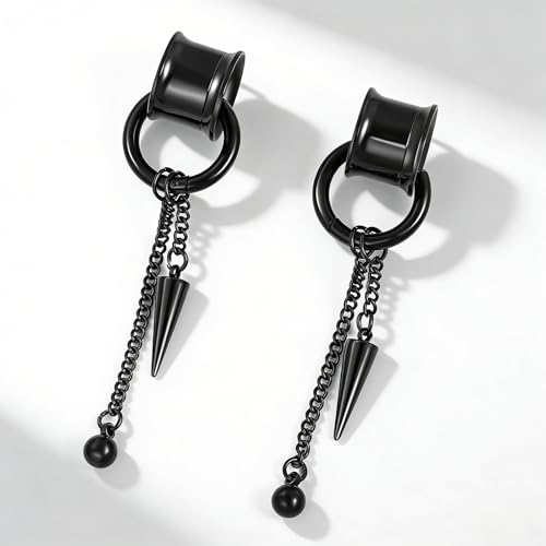Aienid 2 Pcs Stainless Steel Dangle Gauges, 6mm-20mm Ear Tunnels Expander Plugs Stretcher Piercing Body Jewelry for Men Women - color: Chain, size: 18mm (11/16")
