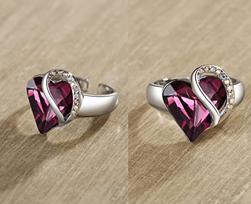 Leafael Infinity Love Women's Adjustable Crystal Heart Ring with Birthstone Crystals Healing Stones, Jewelry Gifts for Women, Birthdays Valentine's Day, Silver-Tone, Open End, Size 6.5-8 - color: 02-February-Inspiration-Amethyst Pink