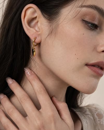 14k Gold Plated Heart Hoop Earrings for Women Heart Drop Huggie Earring Hoops with Charms for Love Gift