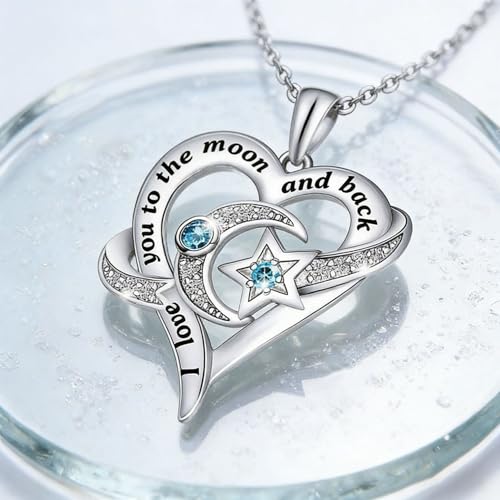 Yocoyee I Love You to the Moon and Back Heart shape Pendant Necklace Moon Star Charms Crystal Love Necklace for Women - style: Set AA