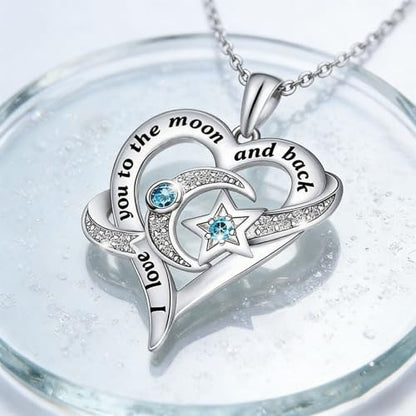 Yocoyee I Love You to the Moon and Back Heart shape Pendant Necklace Moon Star Charms Crystal Love Necklace for Women - style: Set AA