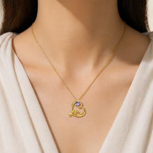 18K Gold Plated Mama Bear/Elephant Necklace for Women Birthstone Necklace Mothers Day Jewelry Gifts for Mom Wife Her - color: Bear