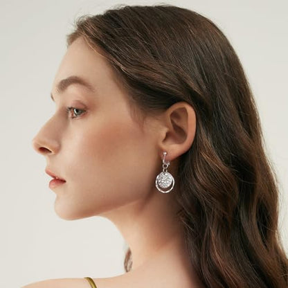 Awinesn Clip on Earrings for Women 14K Gold/Sterling Silver Plated Disc Earrings for Women Circle Drop Dangle Earrings Jewelry Hypoallergenic Hammered Non Pierced Earring Jewelry Gifts Wedding Party - style: Circle-S