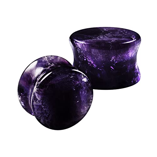 Organic Stone Amethyst Double Flared Saddle Ear Gauge Double Flare plugs Stretcher Lobe Earring Piercing Jewelry Choose Sizes - color: 2pcs-5/86" (16mm)-Stone