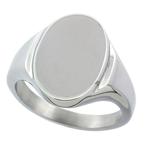 Sabrina Silver Surgical Stainless Steel Oval Signet Ring Solid Back Flawless Finish 5/8 inch sizes 5 to 10