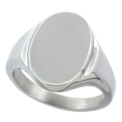 Sabrina Silver Surgical Stainless Steel Oval Signet Ring Solid Back Flawless Finish 5/8 inch sizes 5 to 10