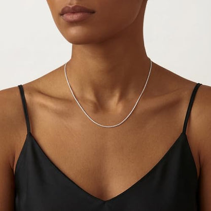 S925 Sterling Silver Chain for Women, 2mm Sterling Silver Rope Chain Necklace Thick Sturdy Colourfast Necklaces Jewelry for Women 16/18/20/22 Inch - color: Silver