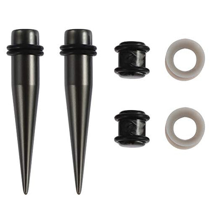 JieyueJewelry 50/54 Pcs Ear Stretching Kit 14G-00G | Acrylic Tapers & Plugs with Silicone Tunnels, Ear Gauges Expander Set Body Piercing Jewelry for Women and Men - color: Space Gray