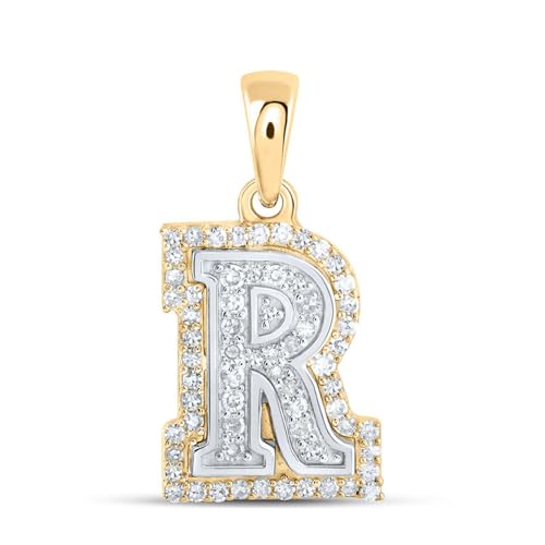 Sonia Jewels Solid 10K Yellow and White Gold Two Tone Real Natural Diamond Womens A-Z Initial Letter Pendant Charm for Necklaces 1/6 Carat (.17 Cttw) - style: R - 10k White and Yellow Gold