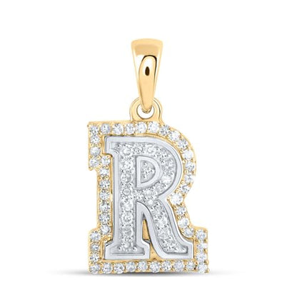 Sonia Jewels Solid 10K Yellow and White Gold Two Tone Real Natural Diamond Womens A-Z Initial Letter Pendant Charm for Necklaces 1/6 Carat (.17 Cttw) - style: R - 10k White and Yellow Gold