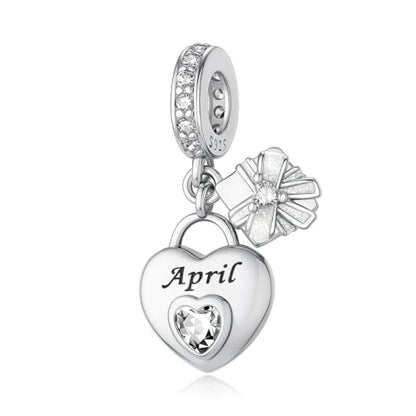 925 Sterling Silver Birthstone Charms Fit for Bracelet and Necklace Happy Birthday Charm Mother's Day Jewelry Gift for Women - color: 4-April