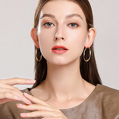 24K Gold Hoop Earrings for Women Trendy Real Gold Plated Twisted Thin Huggie Hoops, Dainty Cute Big Gold Filled Dangle Hoop Earrings Nickel Free Womens Earrings for Sensitive Ears Hypoallergenic - style: Gold 40mm
