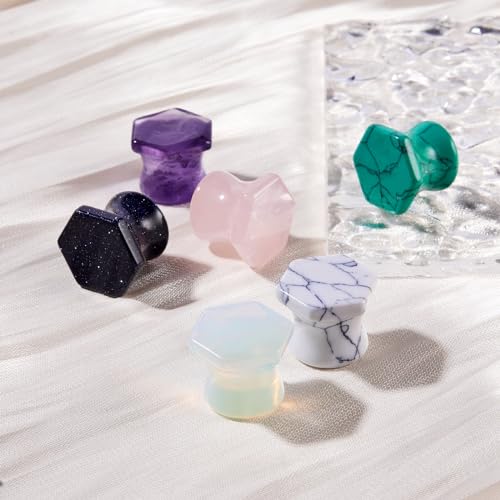 Longbeauty 20/30 Pcs Set Mixed Stone Saddle Double Flared Ear Tunnels Expander Plugs Stretcher 3MM-20MM - style: 6pairs, 0g(8mm)