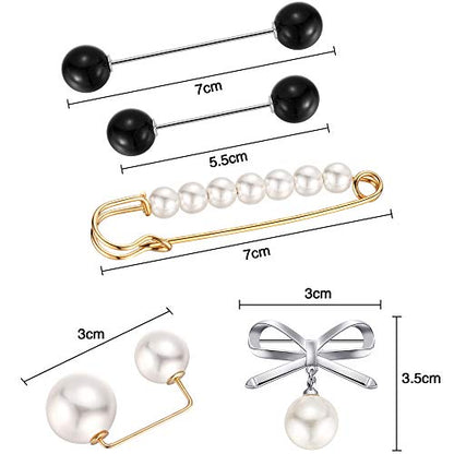 Jetec 8 Pieces Women Brooch Pins Sweater Shawl Clips Scarf Collar Pin Faux Pearl Brooch Pins, Safety Pin for Women Girls Clothing Costume Accessory Wedding Party Decor, Differ Styles