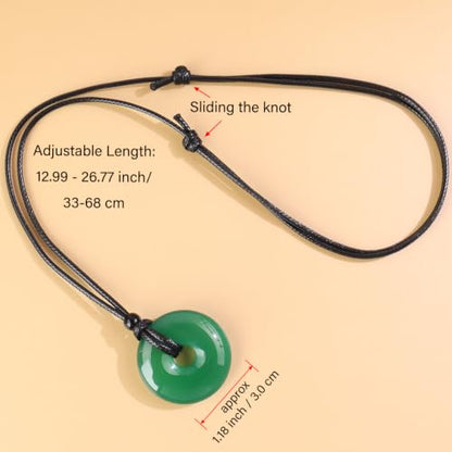 FANASY Natural Gemstone Pendant Necklce Lucky Coin Crystal Necklace Protection Donut Pendnat with Adjustable Rope for Men Women - color: Geen Chalcedony