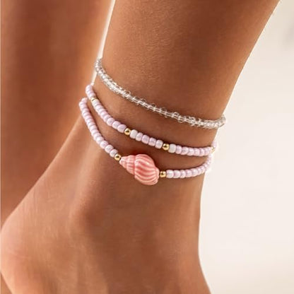 Cicy Bell Boho Ankle Bracelets Set for Women Beach Jewelry Bead Anklets | Hawaiian Shell Starfish Charm,Adjustable,Waterproof Non Tarnish,Summer Vacation Foot Jewelry - color: Gold C