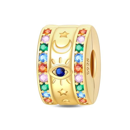 Gold Clip Stopper Charms for Pandora Bracelets Spacers Bead Charms Packs Jewelry Gift for Women - color: Goldden Eyes