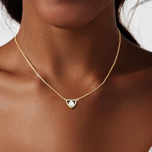 Airmb Heart Necklace for Women Gold/Silver Plated Trendy Heart Choker Lover Pendant Hypoallergenic Fashion Gold/Silver Necklace for Women Love Jewelry Gift for Women Girlfriend - color: One Cubic Zirconia-Gold
