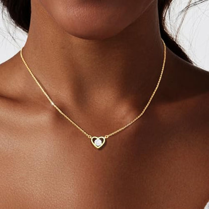 Airmb Heart Necklace for Women Gold/Silver Plated Trendy Heart Choker Lover Pendant Hypoallergenic Fashion Gold/Silver Necklace for Women Love Jewelry Gift for Women Girlfriend - color: One Cubic Zirconia-Gold