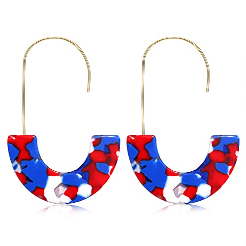 Acrylic Earrings Statement Tortoise Hoop Earrings Resin Wire Drop Dangle Earrings Fashion Jewelry For Women - color: Red White and Blue