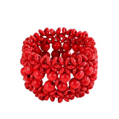 Bohemian Multicolor Natural Wooden Beads Woven Stretch Bracelets Retro Thick Coconut Shell Wood Beaded Elastic Wristband Bracelet Wide Chunky Ethnic Bangles for Women Holiday Jewelry Gifts - style: StyleB