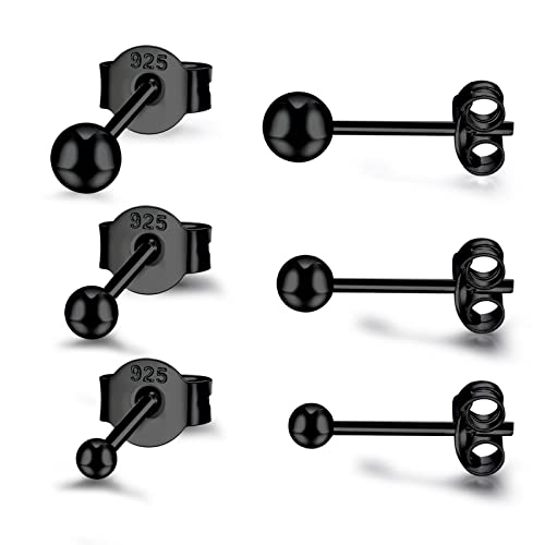 EPIRORA Sterling Silver Stud Earrings for Women- 3 Pairs Tiny Ball Stud Earrings Round CZ Cubic Zirconia Earrings Pearl Earrings Set Cartilage Small Tragus Earrings(2mm,3mm,4mm) - style: Ball earrings(2mm,3mm,4mm)-Black gold